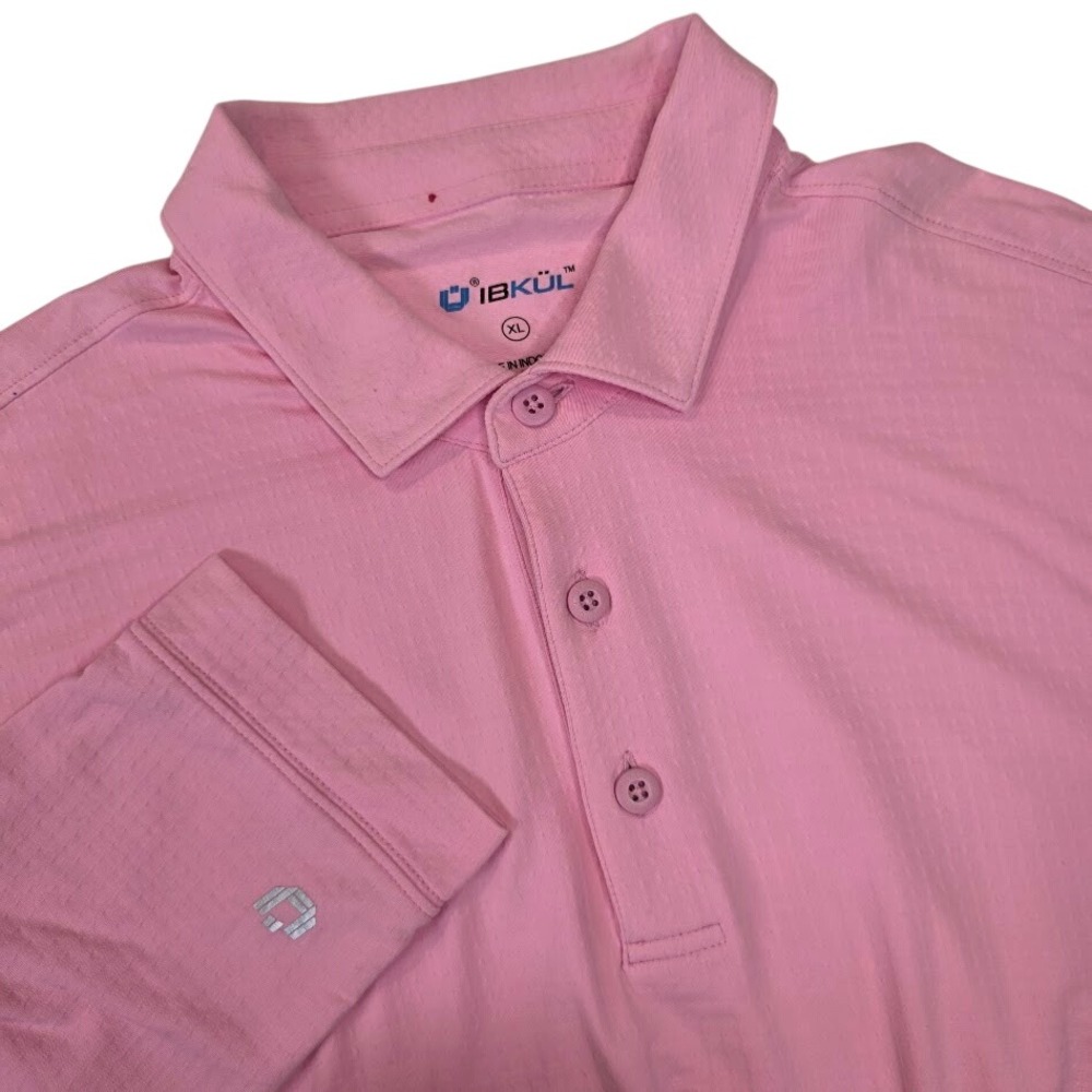 IBKÜL Men's XL Polo Shirt Pink Long Sleeve IceFil Cooling Lemon Bay UPF 50+‎